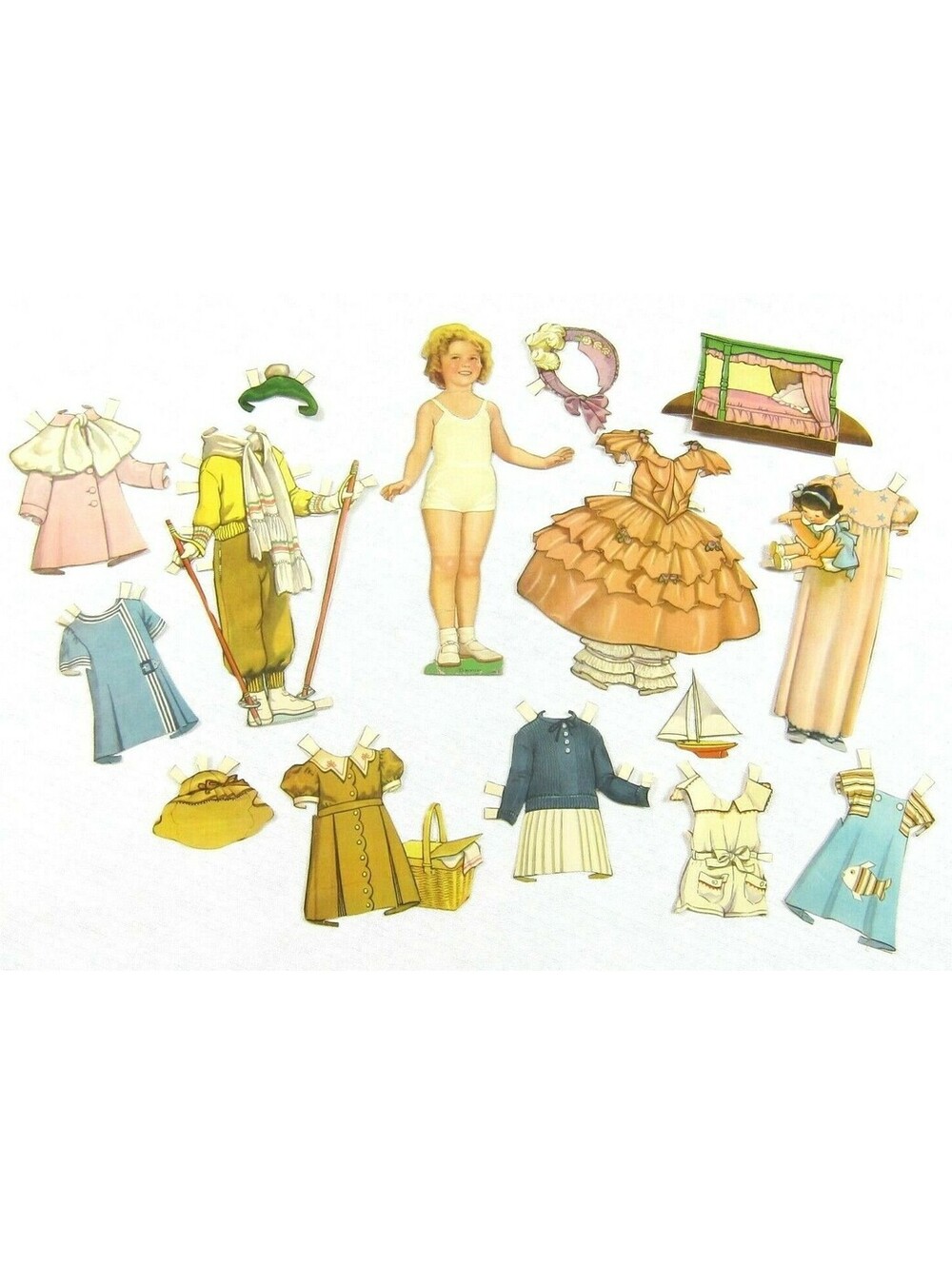 Vintage 1935 Shirley Temple Standing Paper Doll & Clothing Set Saalfield RARE